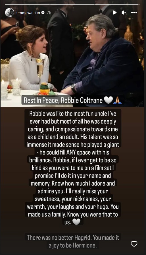 Emma Watson's IG sharing her story with the late Robbie Coltrane