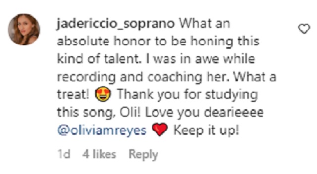 Olivia Reyes' cover of Rise Up earns Jade Riccio's praise.