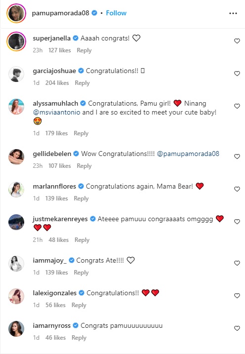 Pamu Pamorada's friends from the entertainment industry congratulate her on being pregnant.