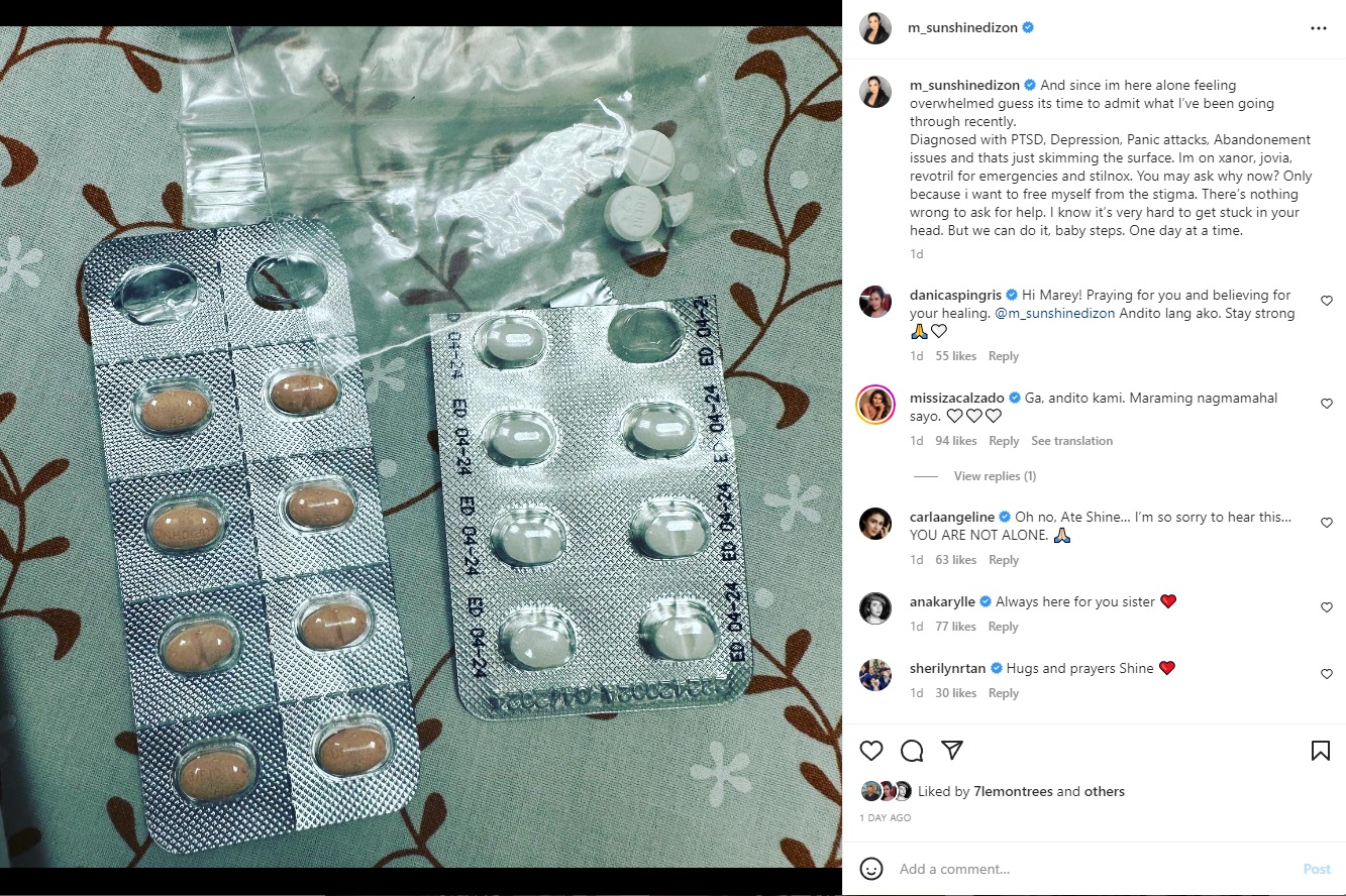 Sunshine Dizon's December 3, 2022 post about her anti-depressants and anti-anxiety meds.