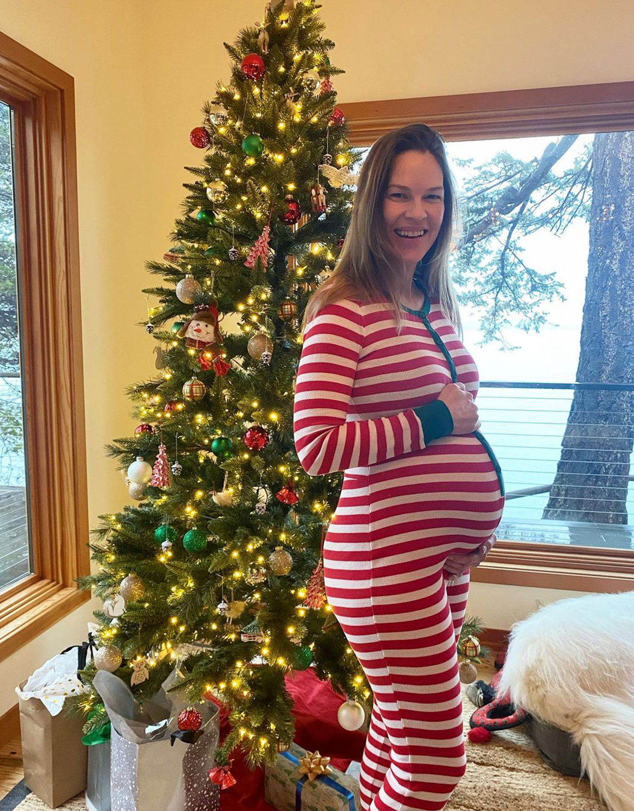 Hillary Swank showing off her baby bump during Christmas