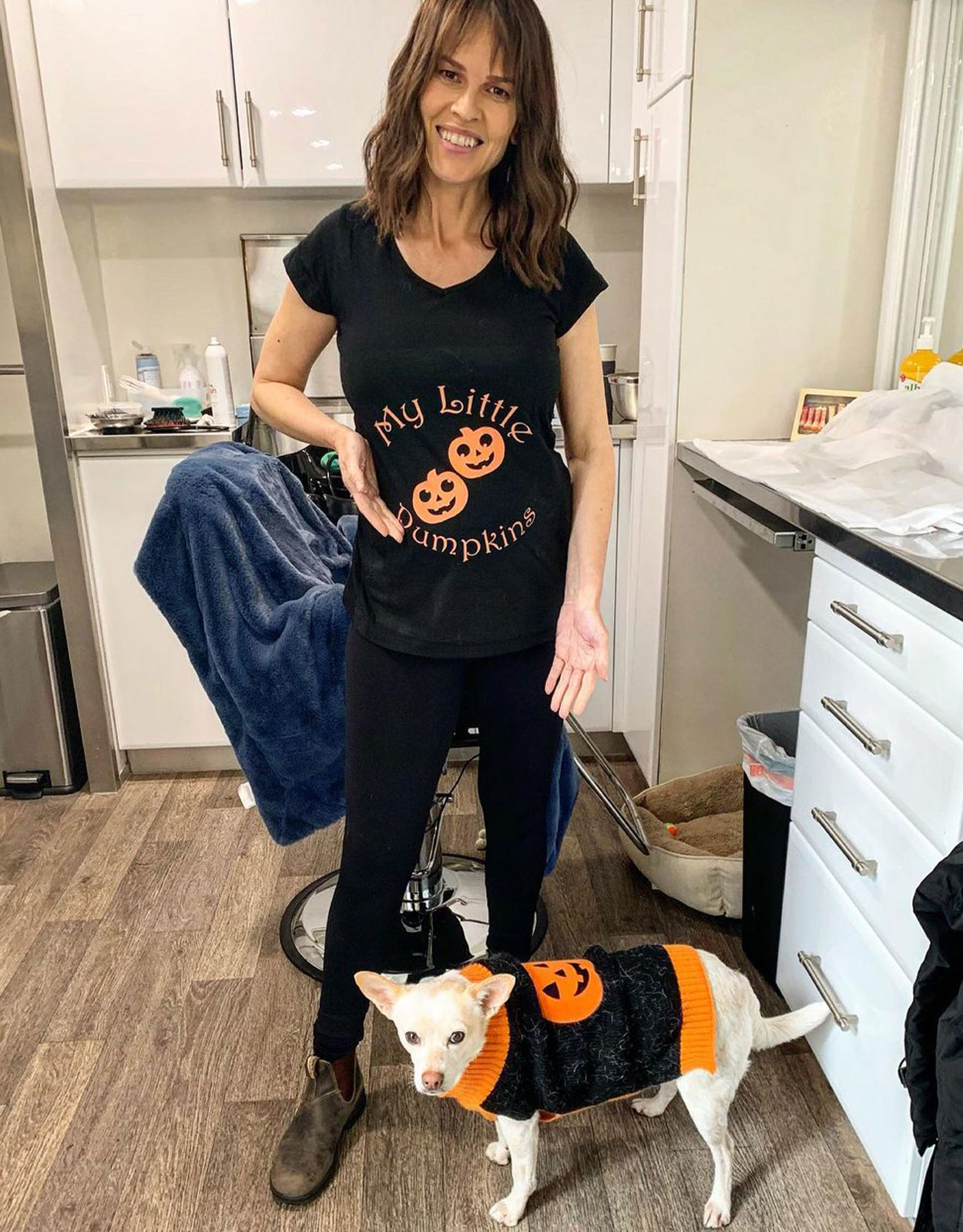 Hillary Swank showing off her baby bump during Halloween