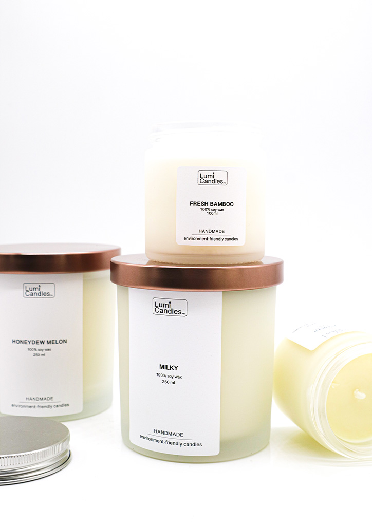Lumi Candles Honeydew Melon Scented Soy Candle and Milky Scented Soy Candle in 250ml