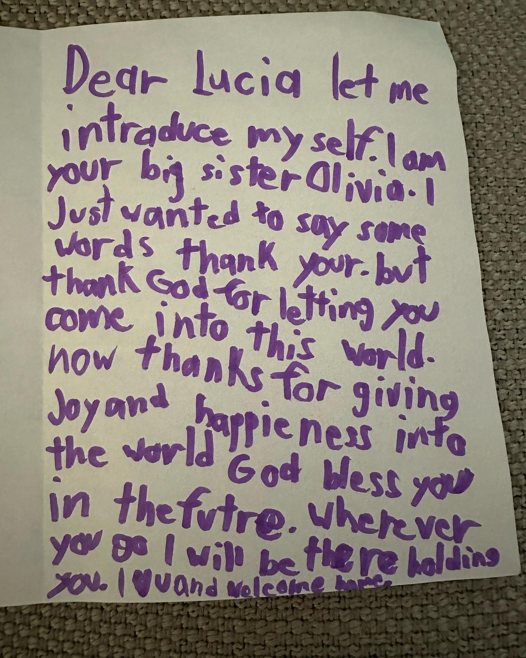 Contents of Olivia's letter to Esmerelda