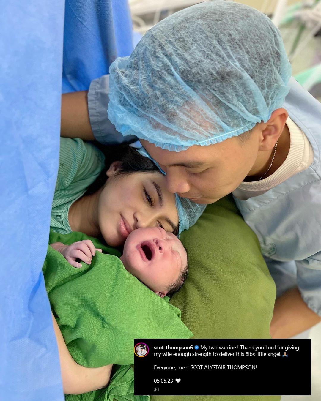 Scottie Thompson with his wife and son