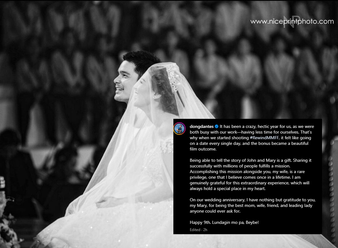 Dingdong Dantes celebrates his and Marian Rivera's 9th wedding anniversary with a reflection and sweet message