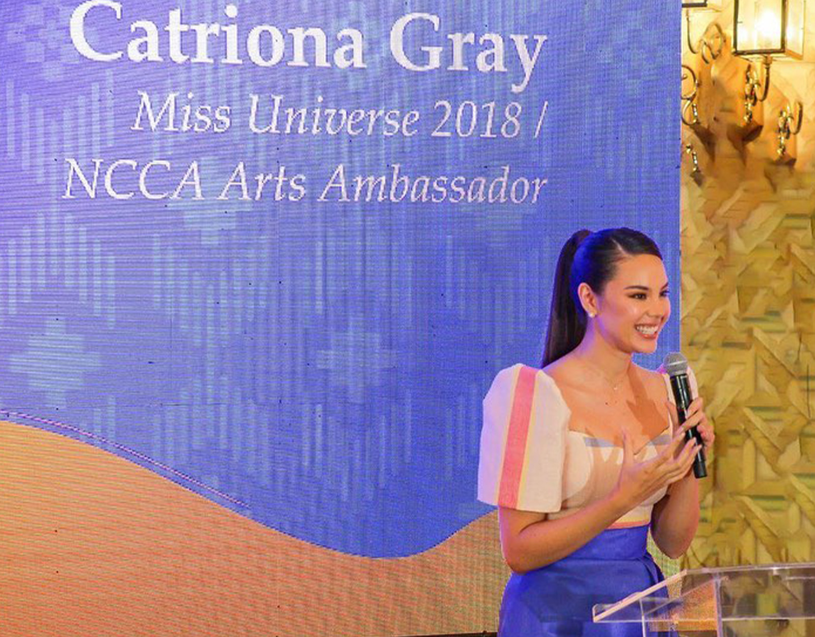 Catriona Gray speaking at the National Arts Month 2024 launch