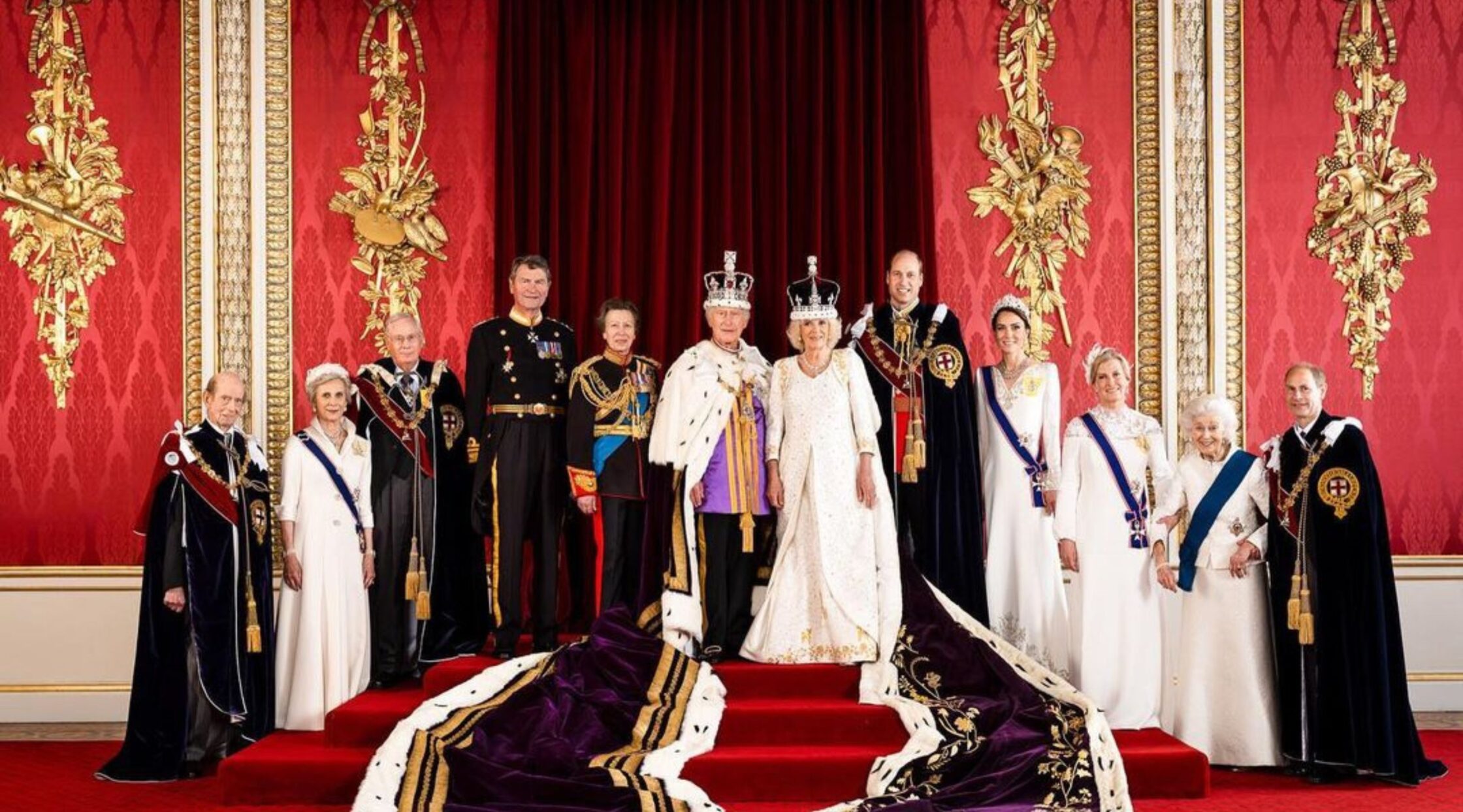 Pictured from left to right: The Duke of Kent, The Duchess of Gloucester, The Duke of Gloucester, Vice Admiral Sir Tim Laurence, The Princess Royal, The King, The Queen, The Prince of Wales, The Princess of Wales, The Duchess of Edinburgh, Princess Alexandra, The Duke of Edinburgh. Photo is from The Royal Family IG