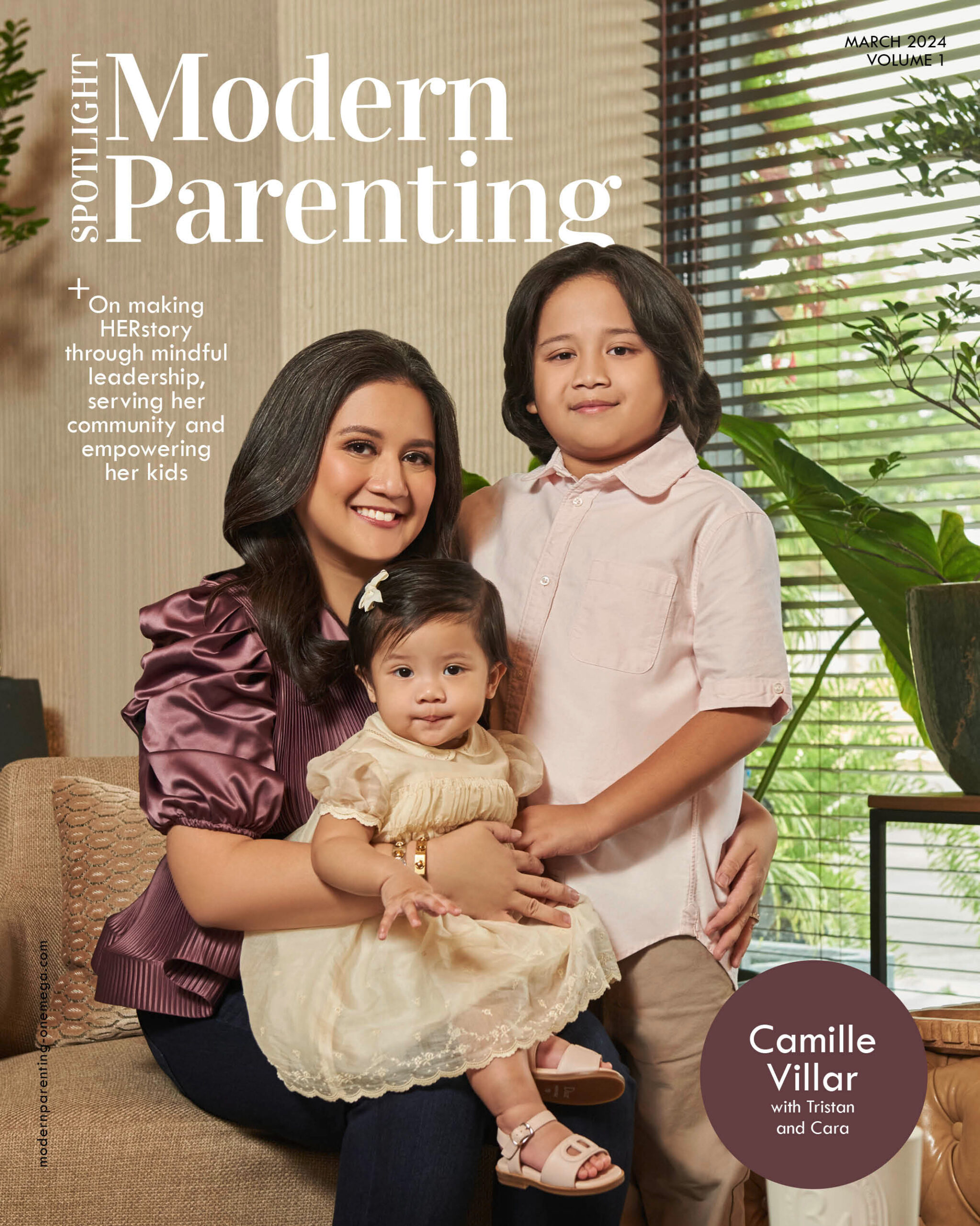 Modern Parenting cover of Camille Villar with Tristan and Cara
