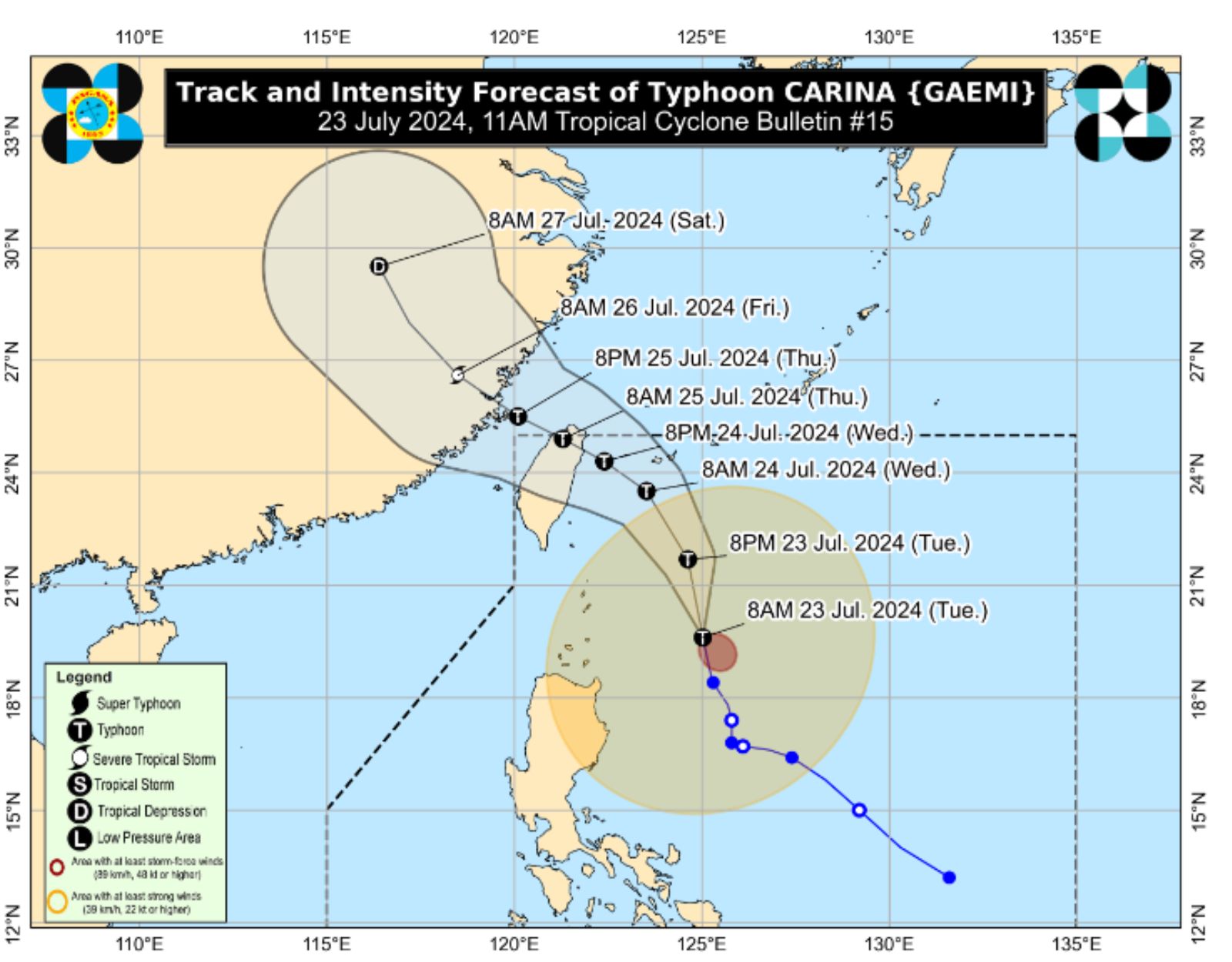 Typhoon Carina's path based on PAGASA