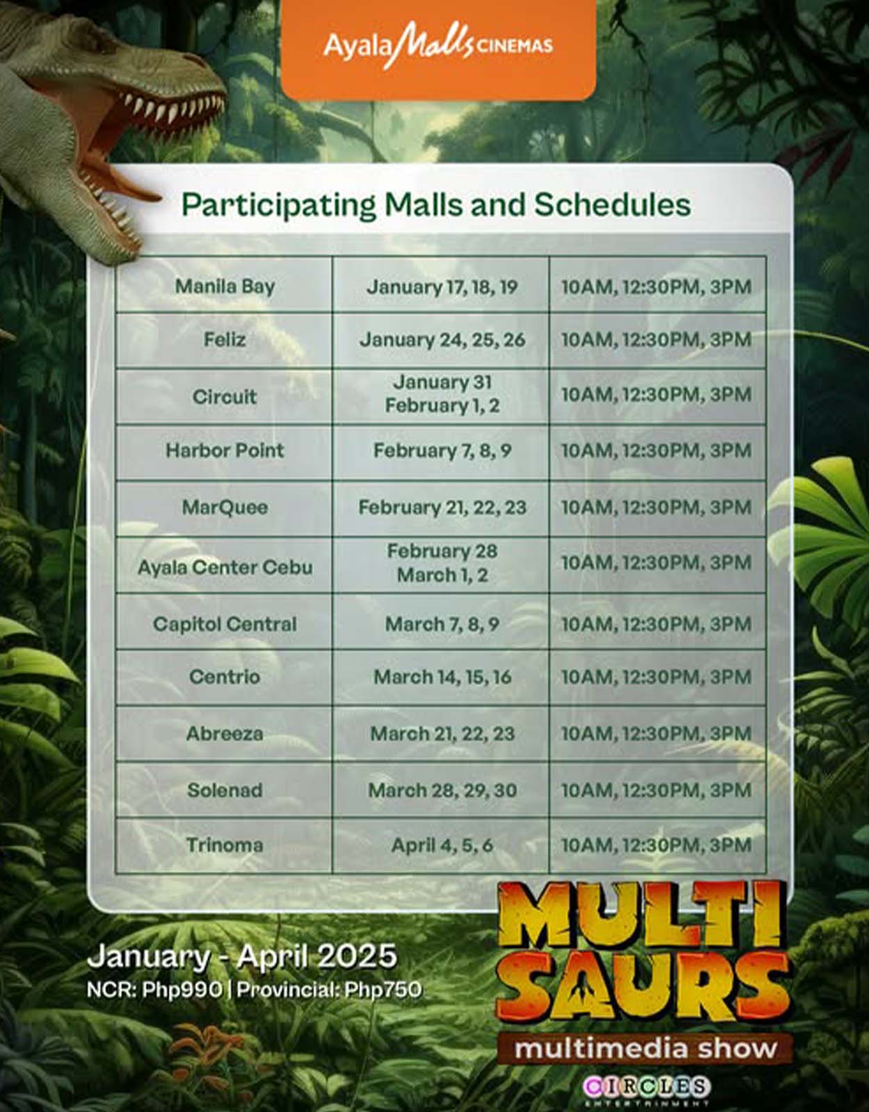 Multisaur schedule